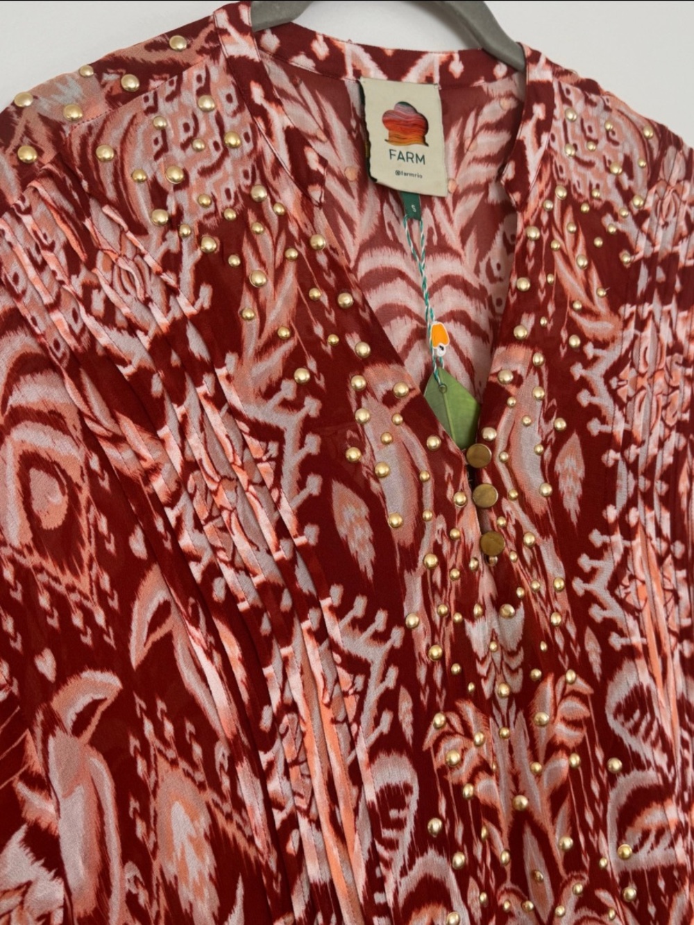 NWT Farm Rio Tropical Tapestry Red Metal Embroidered Tiered Maxi Dress - Picture 3 of 7